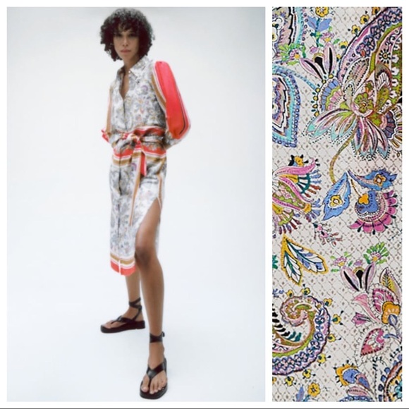 NWT. Zara Multicolored Print Midi Dress. Size S. - Picture 2 of 8